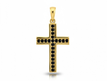 Zawieszka złoty krzyżyk z czarnymi cyrkoniami
