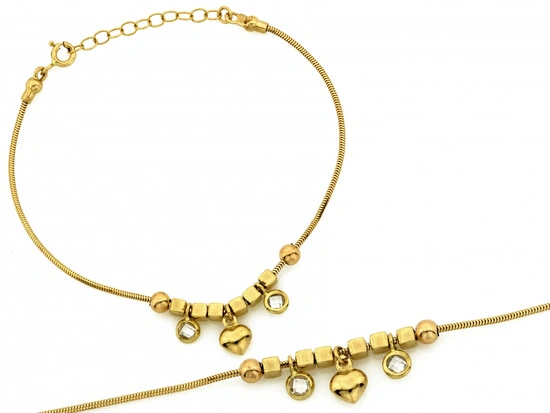 Bransoletka złota gruba linka z zawieszkami kostki kulki serce