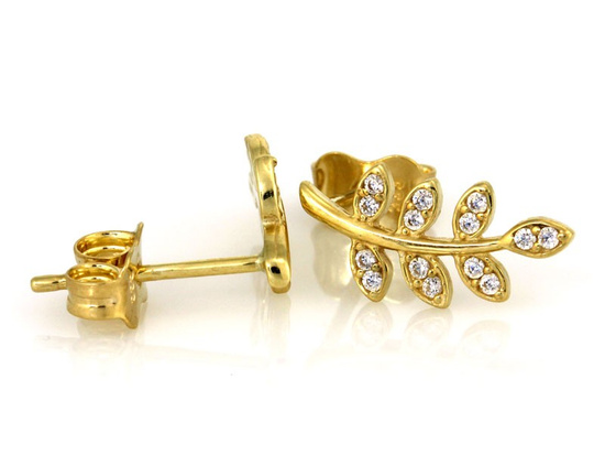Złote kolczyki gałązka z cyrkoniami