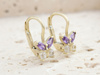 Kolczyki złote angielskie z motylkiem z fioletowymi cyrkoniami