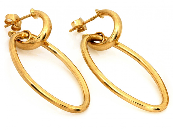 Kolczyki złote wiszące owalne na sztyfcie