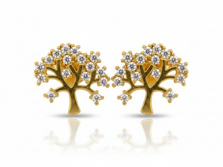 Złote kolczyki DRZEWKA z cyrkoniami