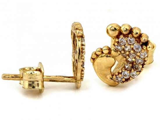 Kolczyki złote stópki z cyrkoniami na sztyfcie dla mamy