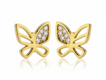 Złote kolczyki motyle motylki na sztyfcie z cyrkoniami