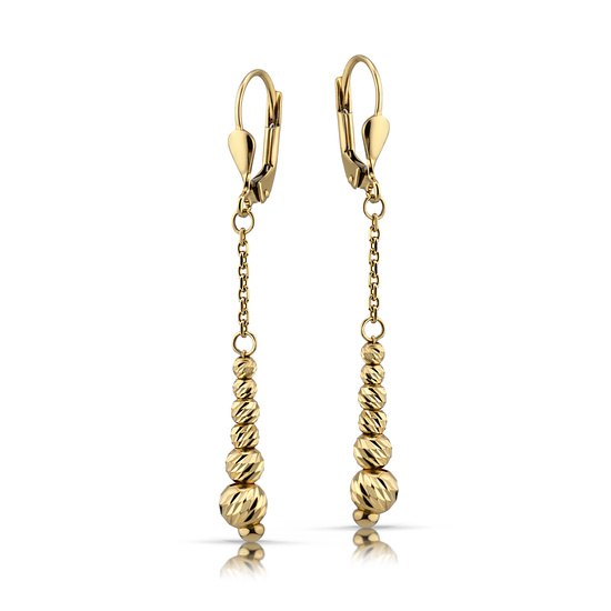 Złote kolczyki 585 diamentowane kuleczki - wiszące