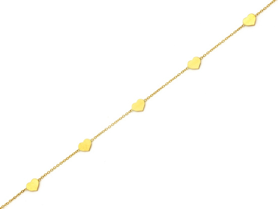 Bransoletka złota łańcuszkowa z sercami