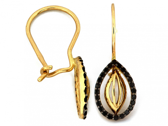 Kolczyki złote na biglu z czarnymi cyrkoniami