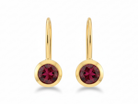 Kolczyki złote angielskie zapięcie z czerwoną cyrkonią