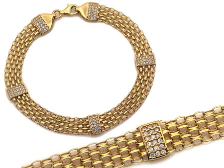 Bransoletka złota szeroka z łączonych łańcuszków