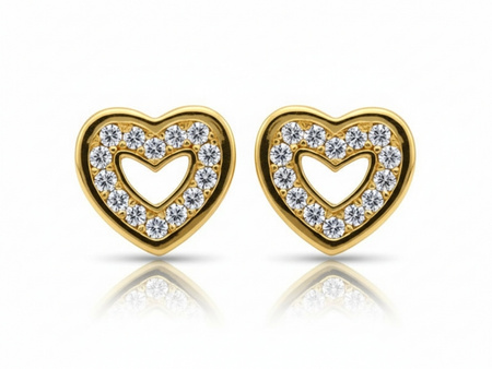 Złote kolczyki serduszka z cyrkoniami sztyfty