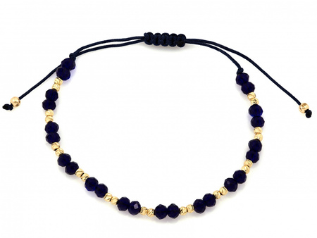 Bransoletka złota z kulkami na niebieskim sznurku