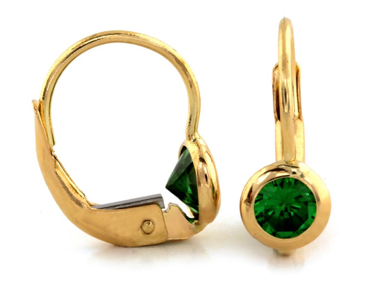 Kolczyki złote angielskie z ciemnym zielonym kamieniem