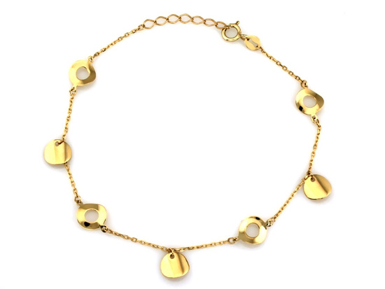 Złota bransoletka subtelna delikatna z okrągłymi zawieszkami