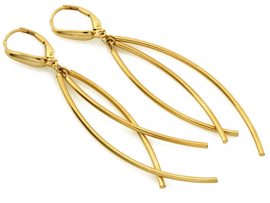 Kolczyki złote potrójne sztywne długie ruchome