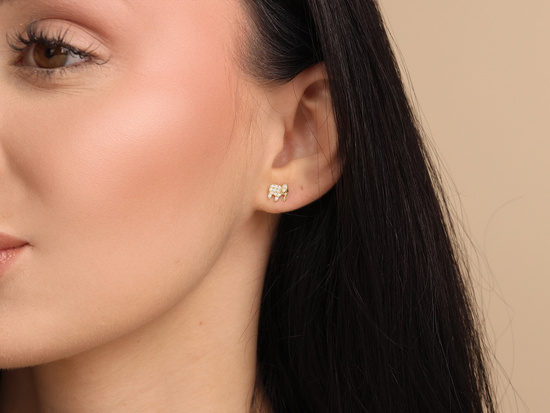 Kolczyki złote słonik z cyrkoniami na sztyfcie