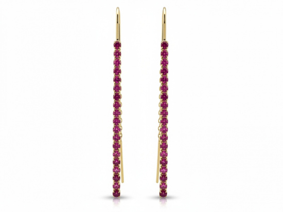 Kolczyki złote długie wiszące z czerwonymi cyrkoniami
