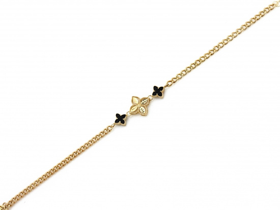 Bransoletka złota modna ekskluzywna czarne kwiatki koniczynki