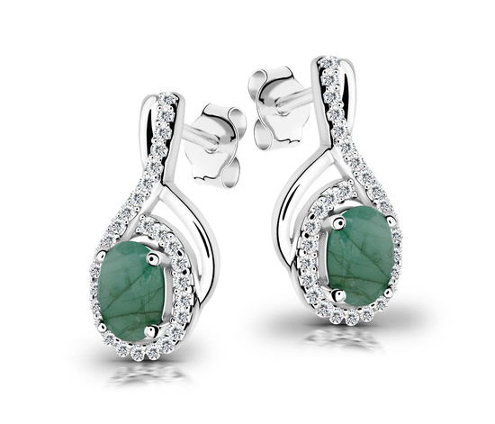 Srebrne kolczyki 925 z naturalnymi szmaragdami i diamentowymi cyrkoniami