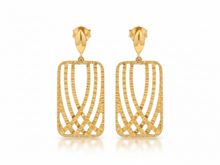 Kolczyki złote duże wiszące ażurowe prostokątne przestrzenne