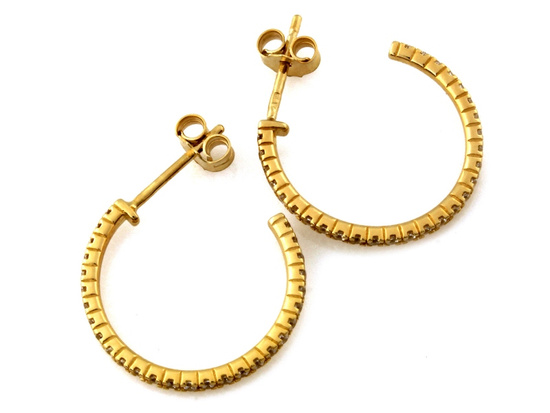 Kolczyki złote koła rząd cyrkoni na sztyft