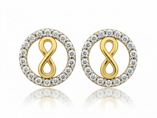 Kolczyki złote na sztyfcie kółko z nieskończonością na sztyfcie