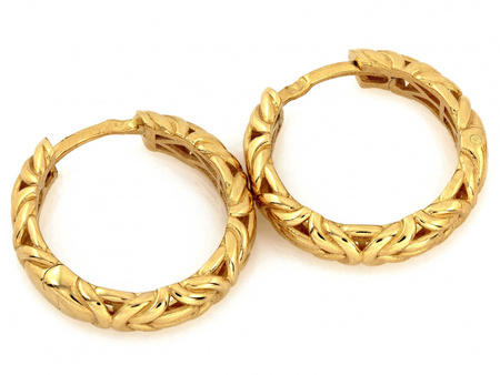 Kolczyki złote koła grube zdobione 18mm