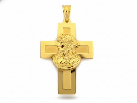 Złota zawieszka krzyżyk Jezus w koronie cierniowej