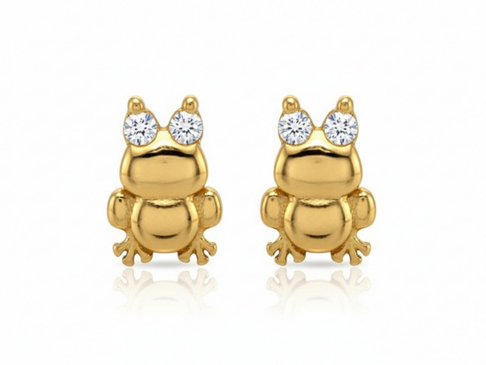 Złote kolczyki na sztyfcie żaby