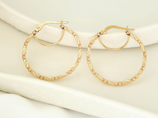 Kolczyki złote koła angielskie błyszczące z kulkami