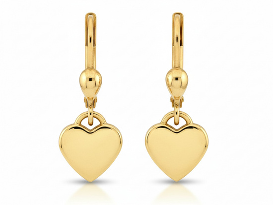 Kolczyki złote z wiszącym sercem angielskie