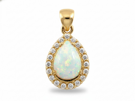 Zawieszka złota kropla z opalem i cyrkoniami