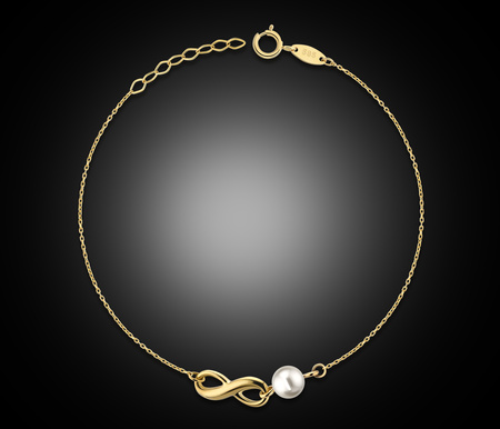 Złota bransoletka 375 nieskończoność z perłą