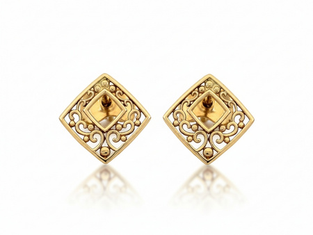 Kolczyki złote kwadraty na sztyfcie przy uchu ażurowe