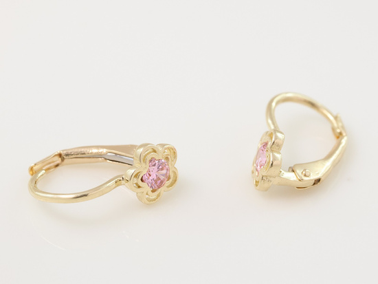 Kolczyki złote angielskie delikatne z kwiatkiem dla dziewczynki