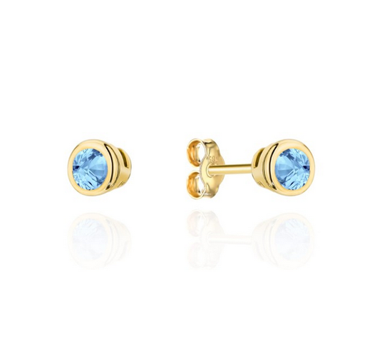Złote kolczyki 585 z niebieskimi cyrkoniami