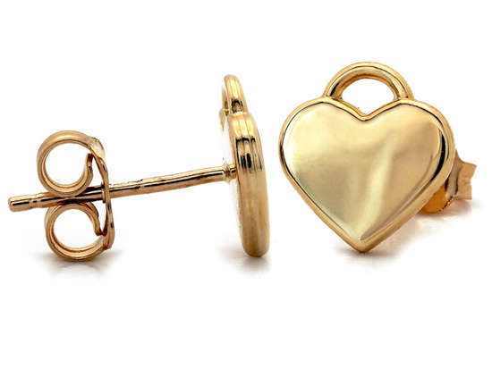 Złote kolczyki serce kłódka na sztyfcie błyszczące