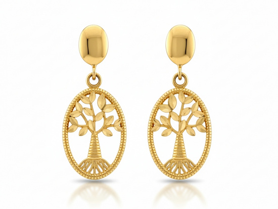 Kolczyki złote wiszące z drzewem