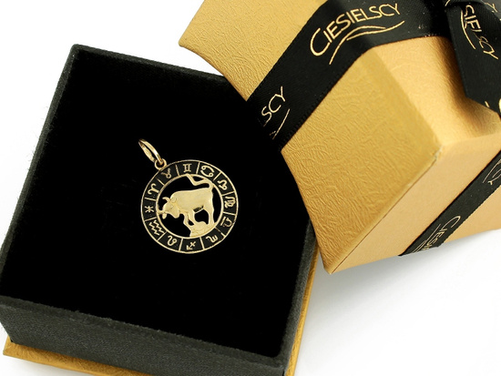 Zawieszka złota Byk zodiak z czarną emalią