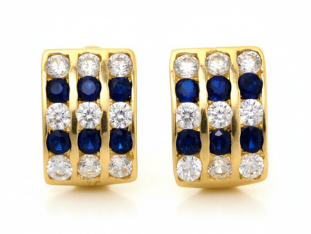 Kolczyki złote angielskie z niebieskimi cyrkoniami