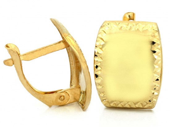 Kolczyki złote angielskie błyszczące prostokątne