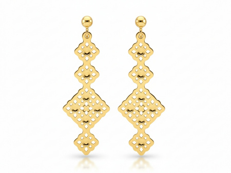 Kolczyki złote wiszące długie z modnych kwadratów