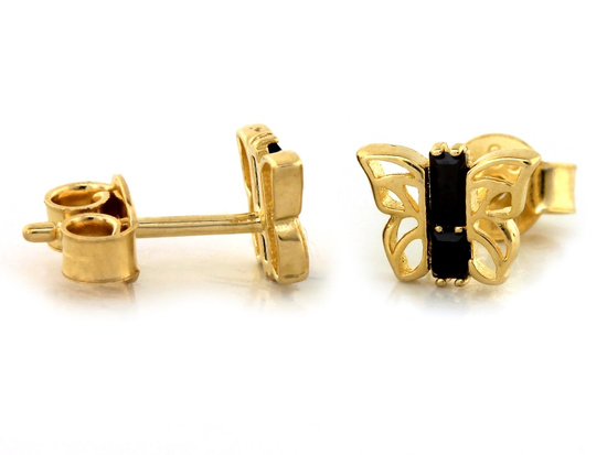 Kolczyki złote na sztyfcie z motylkiem z czarnymi kamieniami