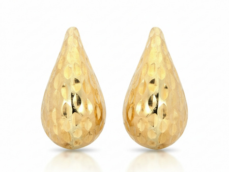 Kolczyki złote błyszczące zdobione krople na sztyfcie