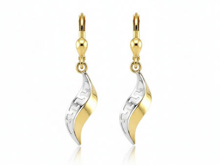 Eleganckie wiszące kolczyki złote z greckim motywem