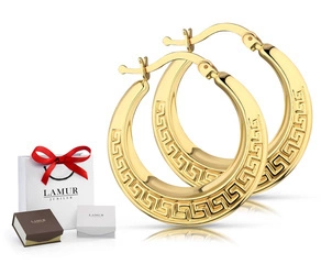 Złote kolczyki 585 koła z greckim motywem 