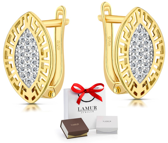 Złote kolczyki 585 z cyrkoniami - greckie