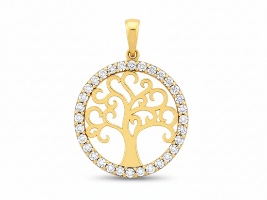 Zawieszka złota ażurowa z drzewkiem szczęścia