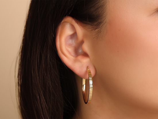 Złote kolczyki diamentowane szerokie koła 35mm