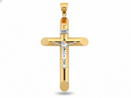 Dwukolorowy złoty krzyżyk z Jezusem Chrystusem