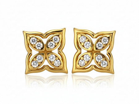 Kolczyki kwadraty z kwiatkiem sztyfty